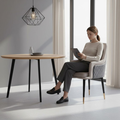 Dining room chairs, living room luxurious gray chair with wooden legs, modern new.