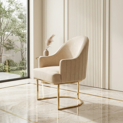 Dining room chairs, living room luxurious beige chair with metal, modern new.