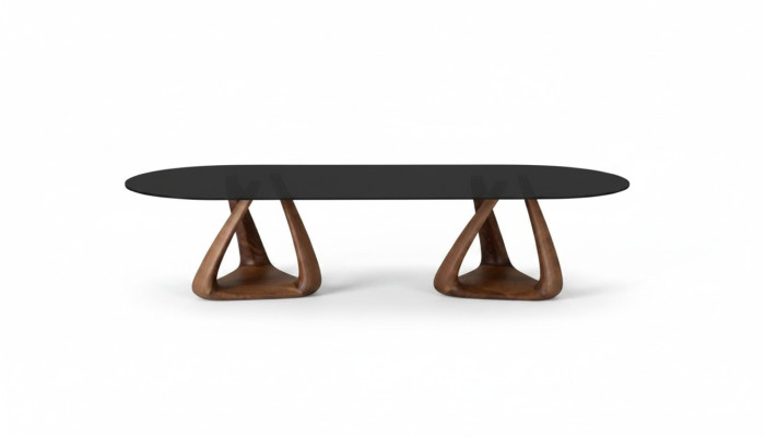 Designer black dining table luxury dining furniture wood top oval