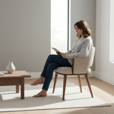 Beige upholstered chair with wooden frame kitchen chair armchair with armrests chair