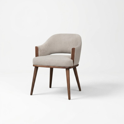 Beige upholstered chair with wooden frame kitchen chair armchair with armrests chair