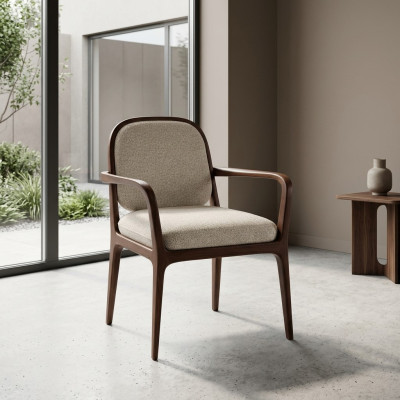 Designer gray upholstered dining chair furniture with brown wooden frame armchair chair