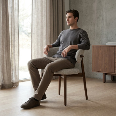 Dining room chair, chair, kitchen chair, armchair, wood, fabric, modern, gray, chair.