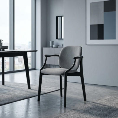 Designer gray dining chair wooden frame armrest chair upholstered furniture