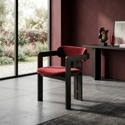Luxury Red Dining Chair Wooden Frame Designer Upholstered Single-Seater Textile