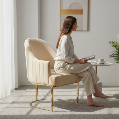 Beige dining room chair designer single-seater textile furniture upholstered chairs