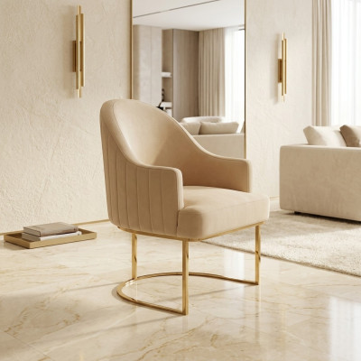 Beige dining room chair designer single-seater textile furniture upholstered chairs