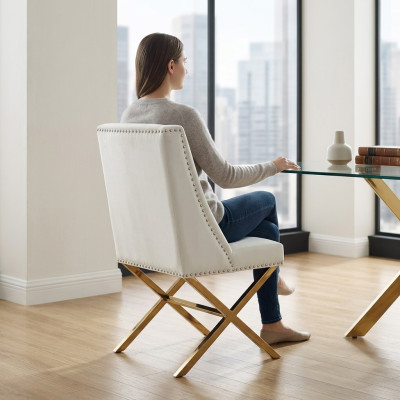 White dining chair designer textile furniture stainless steel metal single-seater