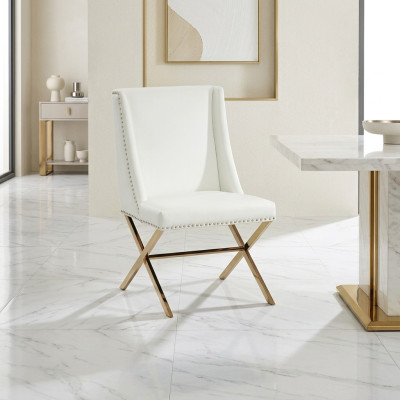 White dining chair designer textile furniture stainless steel metal single-seater