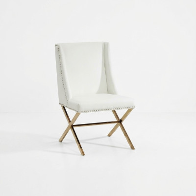 White dining chair designer textile furniture stainless steel metal single-seater