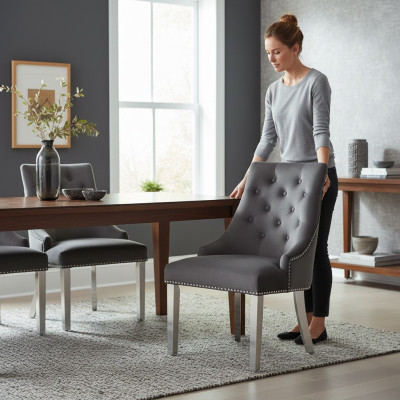 Gray dining room Chesterfield chair textile chair luxurious single-seater