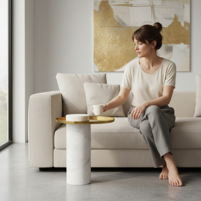 Stylish Round White Side Table Luxury Coffee Table Living Room Furniture