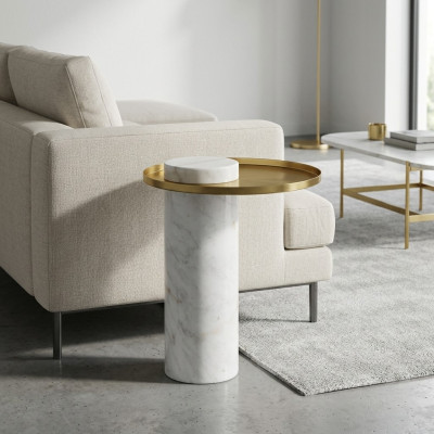 Stylish Round White Side Table Luxury Coffee Table Living Room Furniture