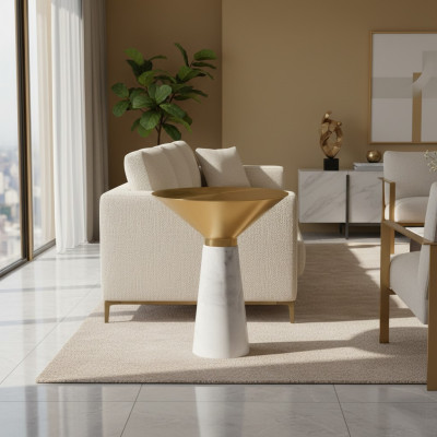 Modern Round Side Table Coffee Table Golden Coffee Table Marble