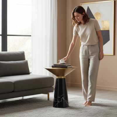 Black designer side table luxury stainless steel furniture living room table