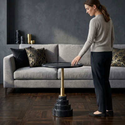 Modern black coffee table luxury marble table side tables living room round