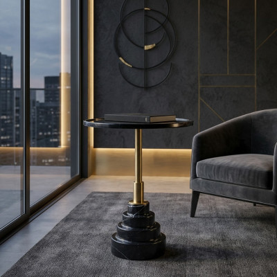 Modern black coffee table luxury marble table side tables living room round