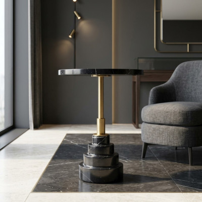 Side Tables Living Room Round Modern Black Coffee Table Luxury Marble Table
