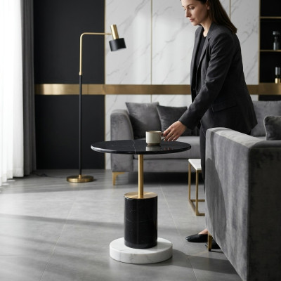 Black Round Coffee Table Stylish Living Room Side Tables