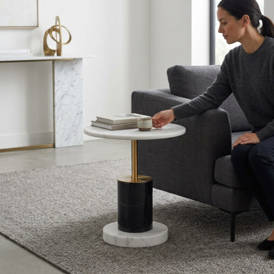 White marble imitation side table designer round style storage table table