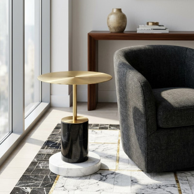 Modern golden marble side table living room tables round design