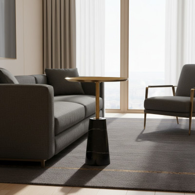 Designer black side coffee table marble furniture luxury living room