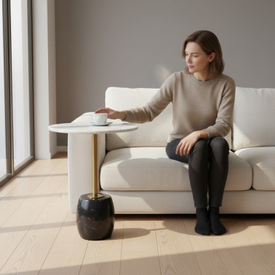 Designer round side table with marble top high-quality coffee table