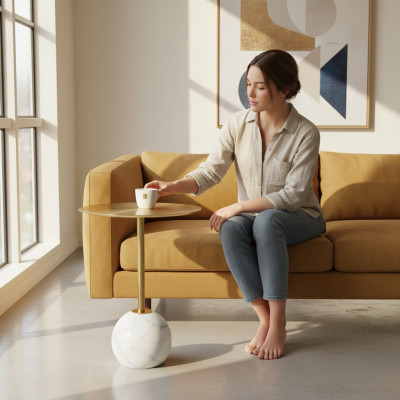 Small round side table with gold top shelf designer living room