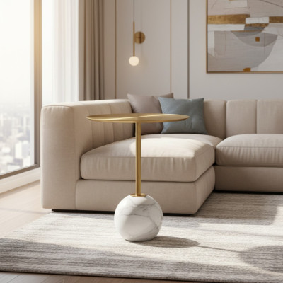 Small round side table with gold top shelf designer living room