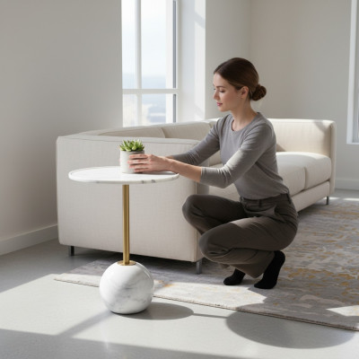 White side table stylish round living room coffee table marble furniture