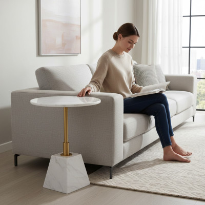 Gold-white side table stylish living room marble round tables
