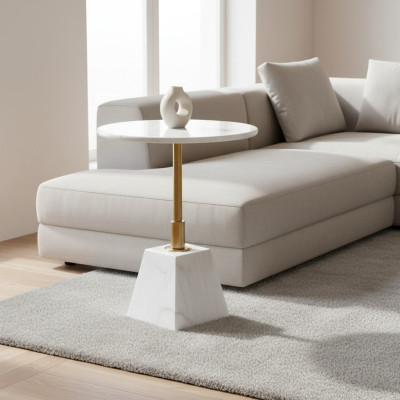 Gold-white side table stylish living room marble round tables