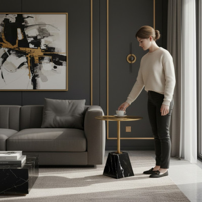 Round black coffee table luxury living room side tables side table