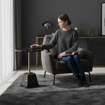 Round black coffee table side table designer table living room