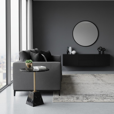 Round black coffee table side table designer table living room
