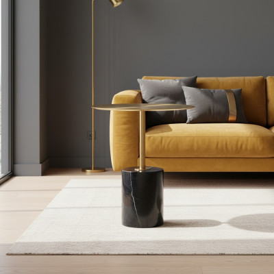 Round Black-Gold Side Table Designer Living Room Furniture Tables
