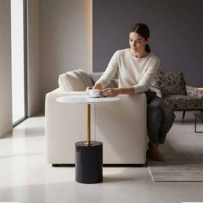 Luxurious black side table, living room storage table, round shape, new