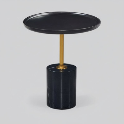 Round Black Side Table with Stainless Steel Base Designer Storage Table