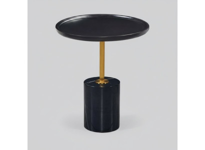 Round Black Side Table with Stainless Steel Base Designer Storage Table
