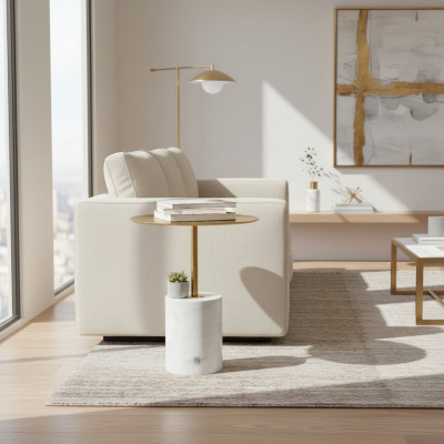 Luxury White Storage Table Living Room Side Table Faux Marble Coffee Table
