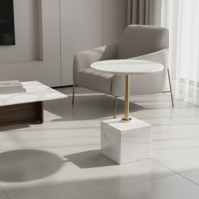 Small white side table faux marble living room furniture side tables