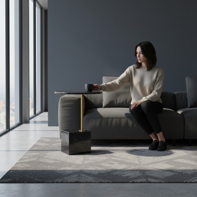 Modern black side table with marble imitation tables living room furniture