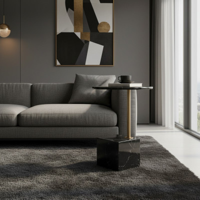Modern black side table with marble imitation tables living room furniture
