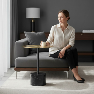 Black-Gold Side Table, Round Storage Table, Living Room Tables, New