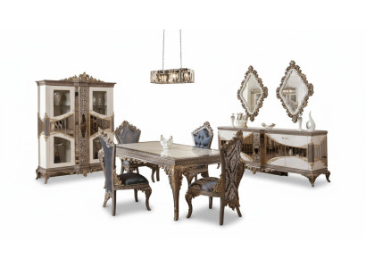 White-Taupe Dining Room Set Dining Table Dining Chairs Sideboard Mirror
