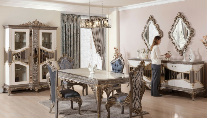 Luxurious white dining room set dining room furniture table chairs mirror