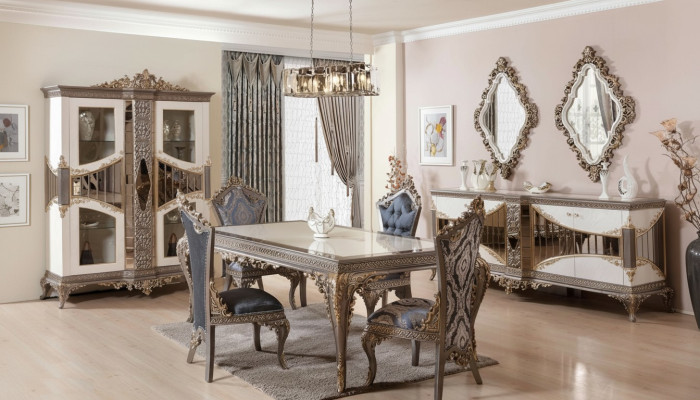 Luxurious white dining room set dining room furniture table chairs mirror