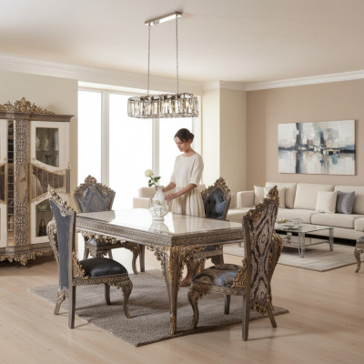 Designer Classic Dining Room Set Chair Group Dining Table Ensemble 5-piece