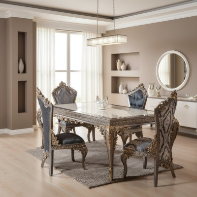 Designer Classic Dining Room Set Chair Group Dining Table Ensemble 5-piece
