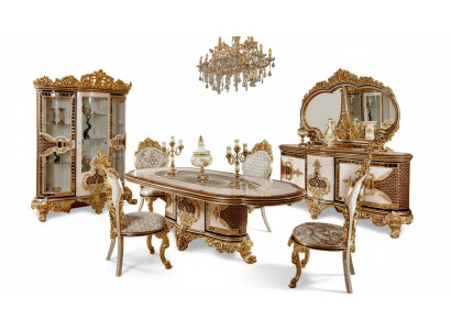 Luxurious dining room set white-gold dining table 4x chairs sideboard 6-piece furniture